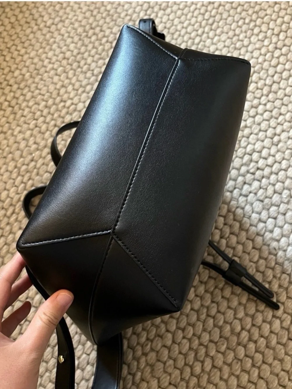 Mansur Gavriel Black Smooth Leather Backpack with Subtle Red Trim